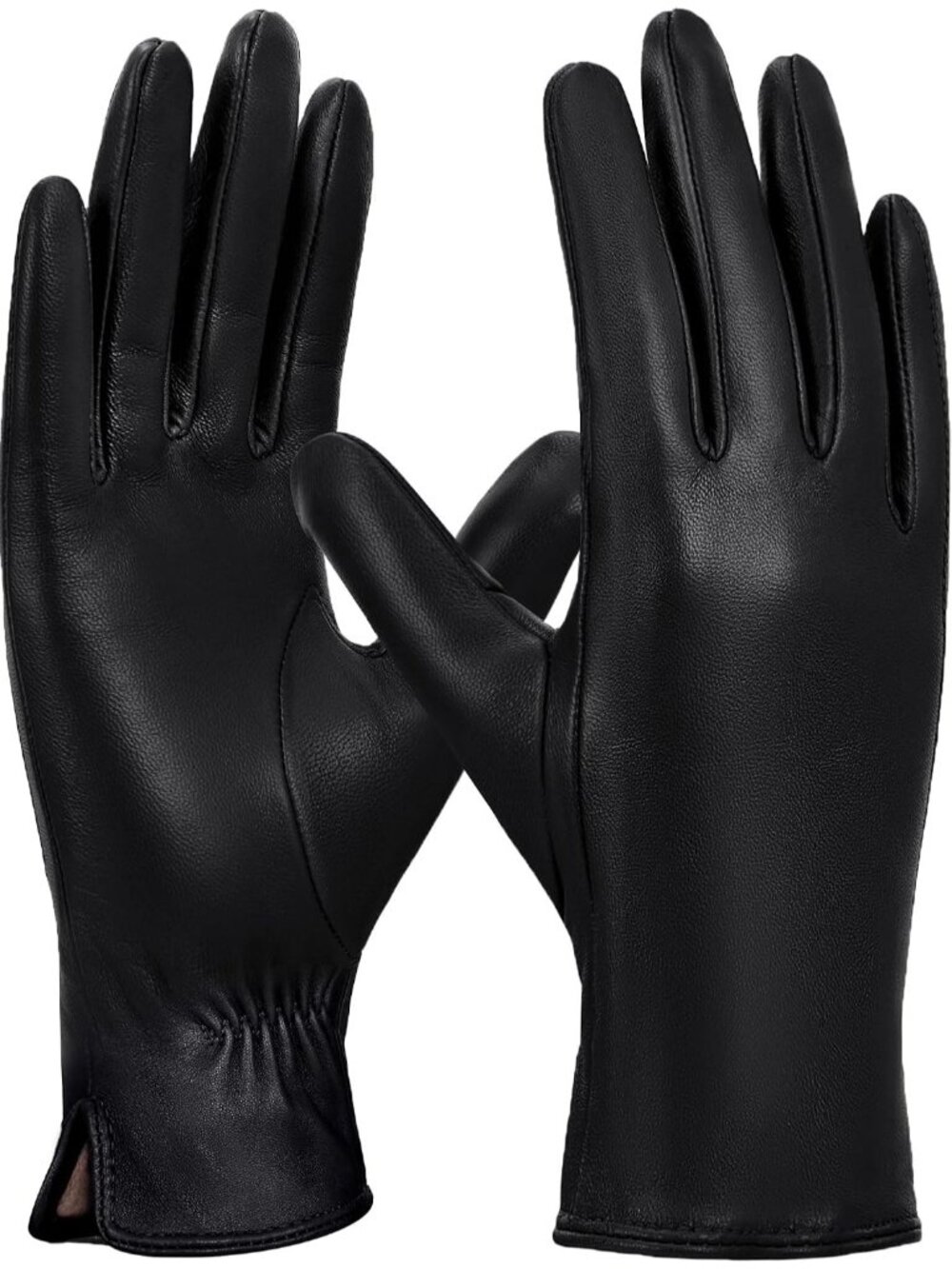 Women's Black Touchscreen Winter Wool Cashmere Lined Sheepskin Leather Gloves